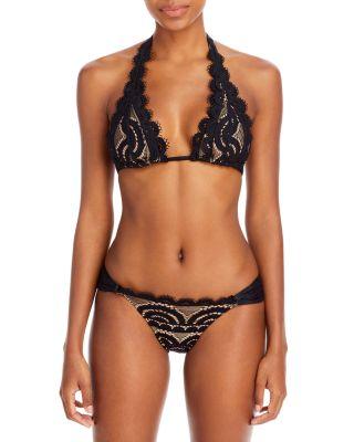 Lace Overlay Halter Bikini Top & Fanned Bottom by PQ SWIM