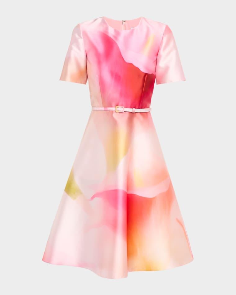 Floral-Print Twill Belted Short-Sleeve Dress by PRABAL GURUNG
