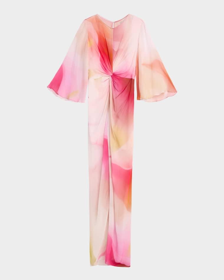 Floral Twisted Chiffon 3/4-Sleeve Gown by PRABAL GURUNG