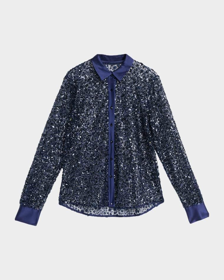 Sequined Tulle Slim-Fit Button-Down Shirt by PRABAL GURUNG