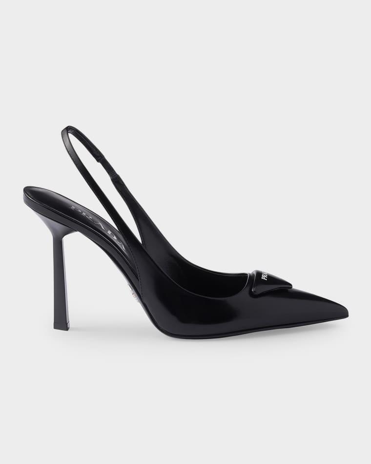 100mm Brushed Leather Slingback Pumps by PRADA