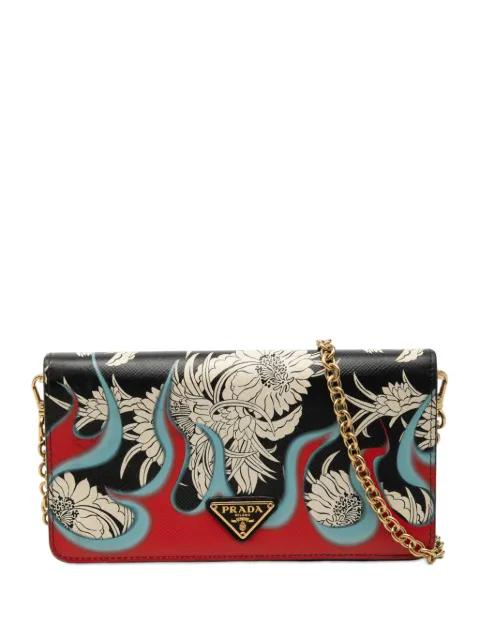 2000-2013 Saffiano Floral Flame Print Wallet on Chain crossbody bag by PRADA 