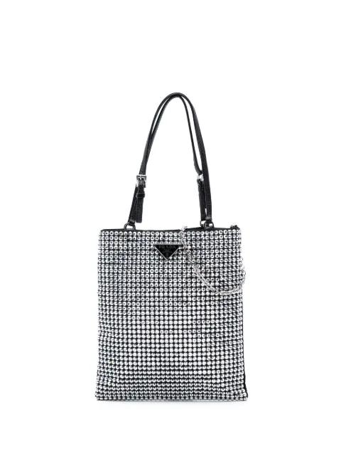 2000-2013 Satin Crystal Embellished Chain Flat Tote satchel by PRADA 