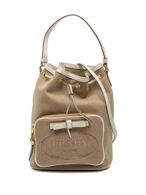 2010-2025 Canvas Canapa Logo Bow Drawstring Bucket Bag satchel by PRADA 