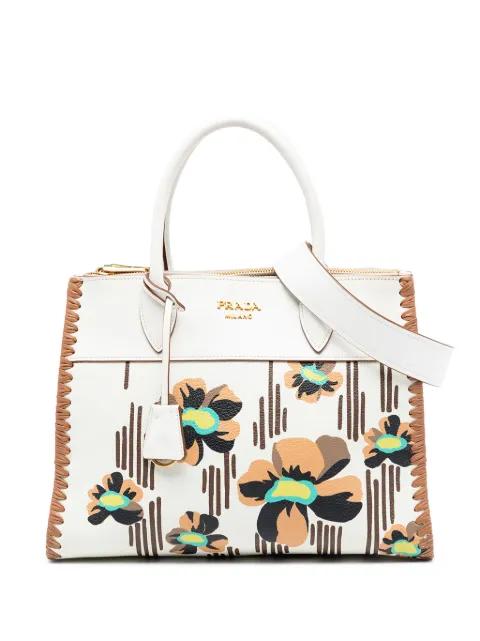 2010-2026 City Calf Trimmed Madras Floral Print Paradigme Whipstitch satchel by PRADA 