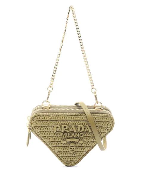 2010-2026 Mini Raffia Crochet Logo Embroidered Triangle Pouch satchel by PRADA 
