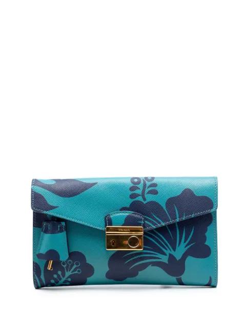 2010-2026 Saffiano Hibiscus Print Sound Lock clutch bag by PRADA 