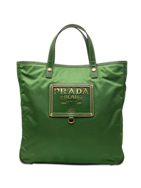 2010-2026 Saffiano Trimmed Tessuto Logo Plate Convertible Tote satchel by PRADA 