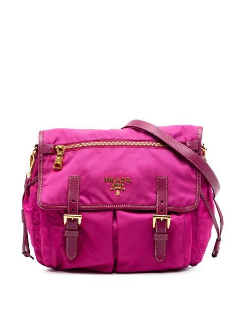 2010-2026 Saffiano Trimmed Tessuto Zip Double Buckle Messenger Bag crossbody bag by PRADA 