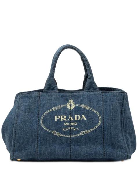 2013-2025 Large Denim Canapa Logo satchel by PRADA 