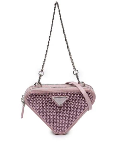 2013-2025 Mini Crystal Embellished Satin and Leather Triangle Pouch satchel by PRADA 