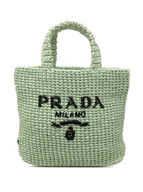 2013-2025 Small Raffia Effect Crochet Embroidered Logo tote bag by PRADA 