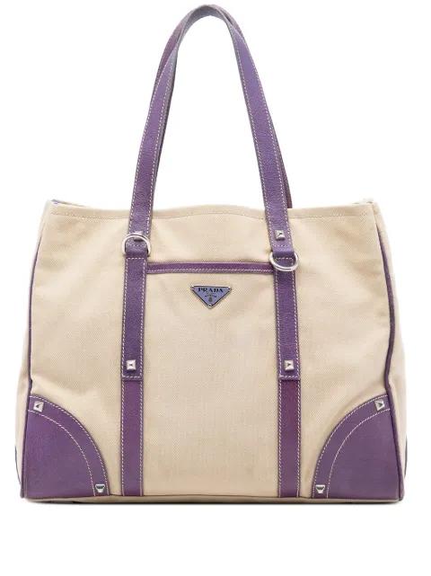 2013-2025 Studded Leather Trimmed Canvas Front Pocket Tote satchel by PRADA 