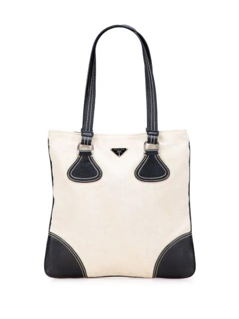 2013-2025 Vitello Trimmed Canvas Canapa tote bag by PRADA 