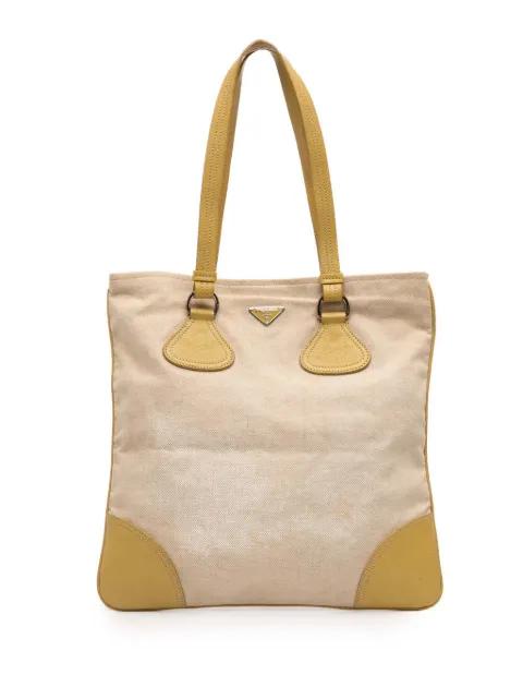 2013-2026 Vitello Trimmed Canvas Canapa tote bag by PRADA 