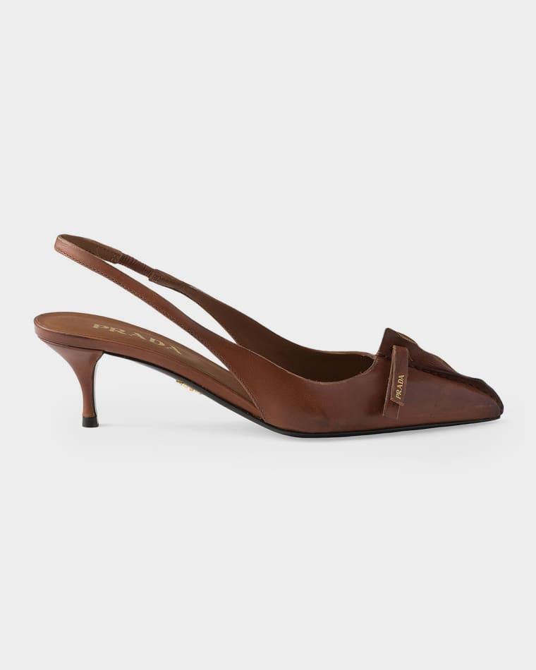 55mm Leather Slingback Pumps with Raw Edge by PRADA