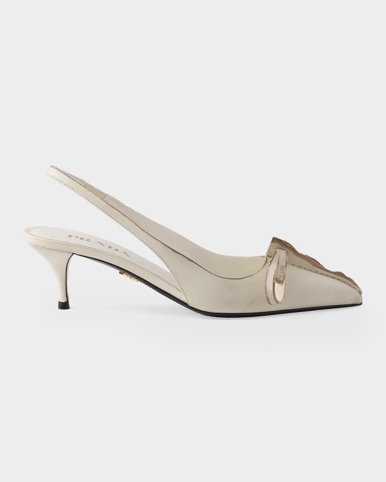 55mm Leather Slingback Pumps with Raw Edge by PRADA