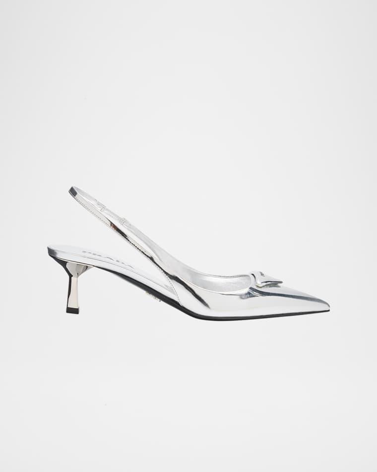 55mm Metallic Leather Slingback Pumps by PRADA