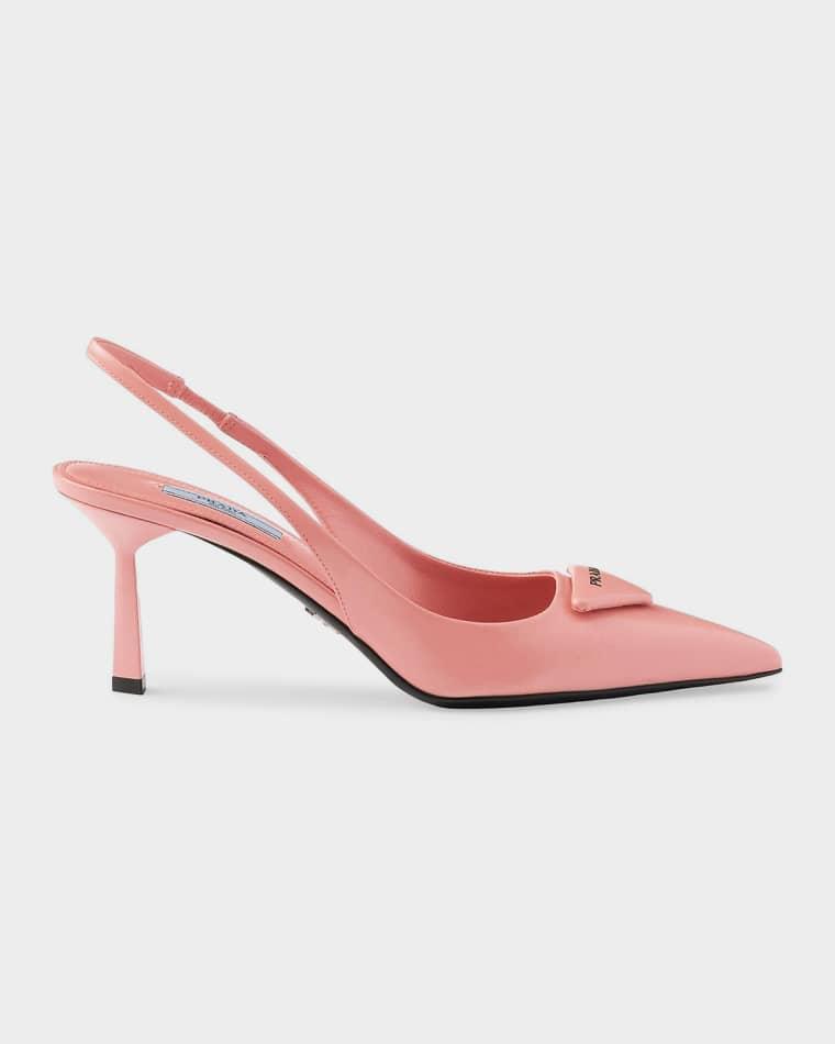 75mm Brushed Leather Slingback Pumps by PRADA