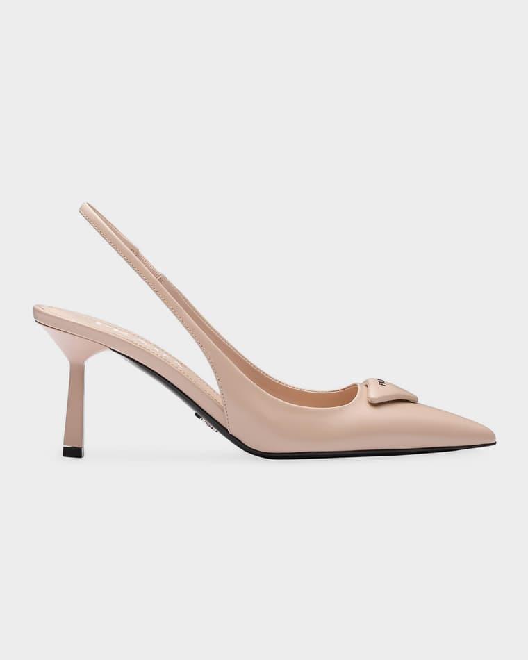 75mm Brushed Leather Slingback Pumps by PRADA