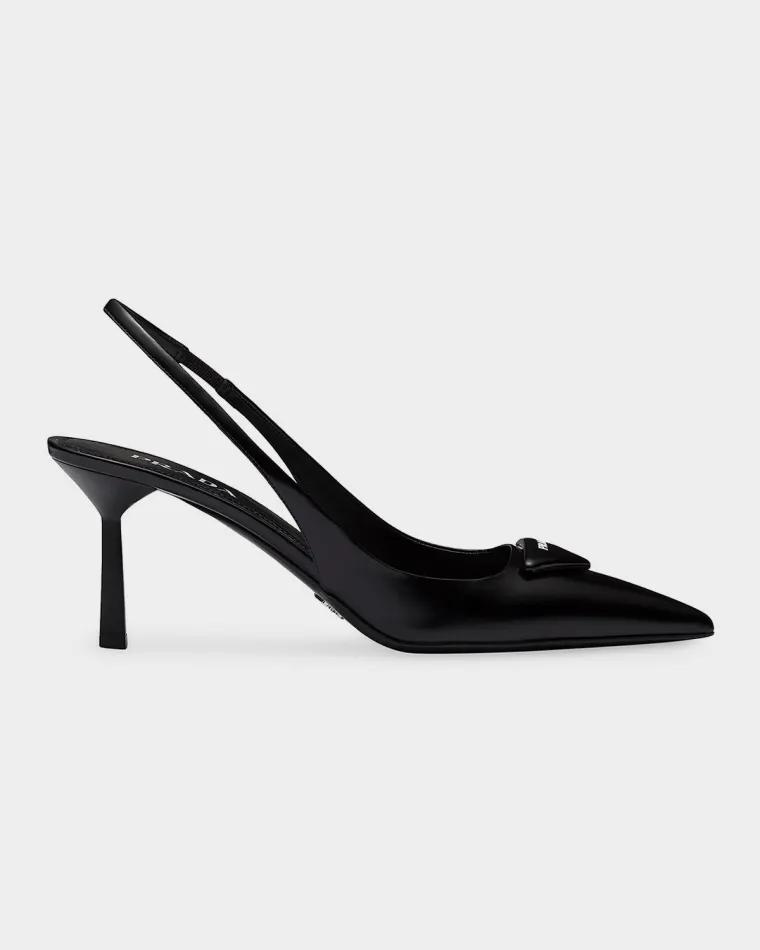 75mm Brushed Leather Slingback Pumps by PRADA