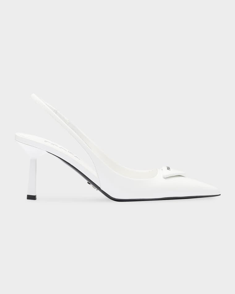 75mm Brushed Leather Slingback Pumps by PRADA