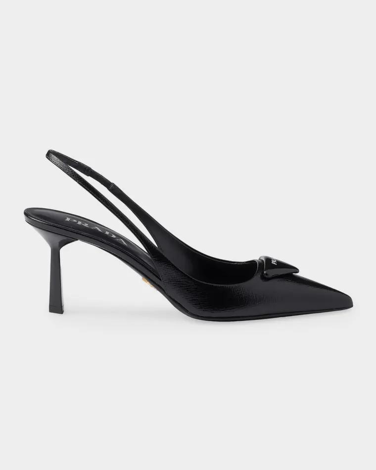 75mm Saffiano Patent Leather Slingback Pumps by PRADA