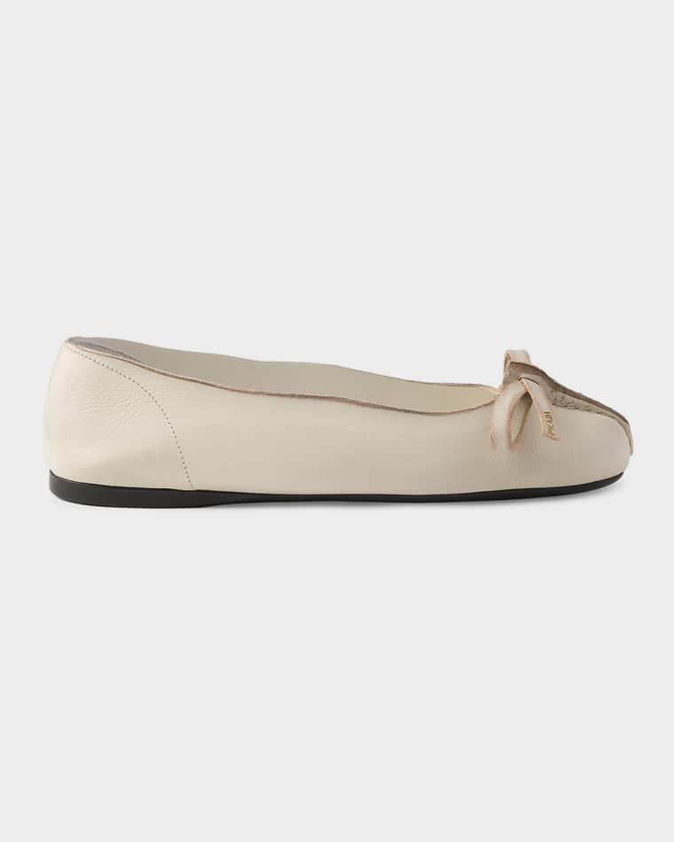 Antiqued Leather Ballerina Flats by PRADA