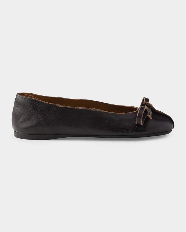 Antiqued Leather Ballerina Flats by PRADA