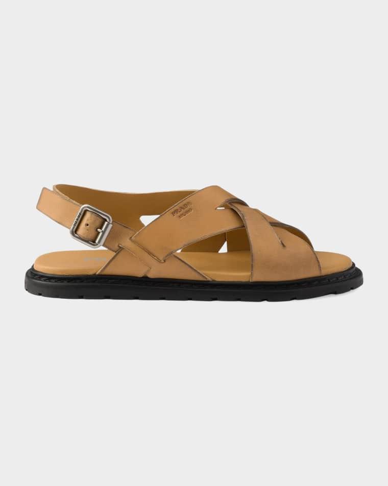 Antiqued Leather Sandals by PRADA