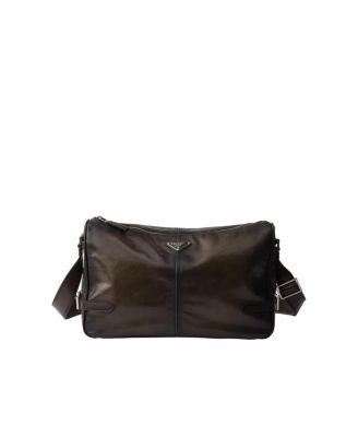 Antiqued Leather Zipper Shoulder Bag by PRADA