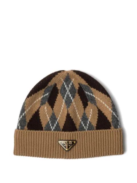Argyle knit beanie by PRADA