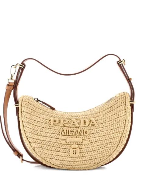 Arque Half Moon Crochet Raffia with Leather Small hobo bag by PRADA 