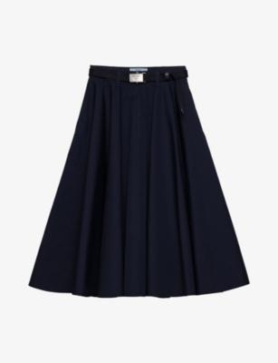 Belted Poplin Midi Skirt by PRADA