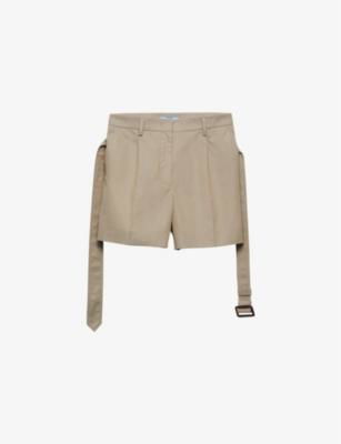 Belted-waist high-rise cotton Bermuda shorts by PRADA