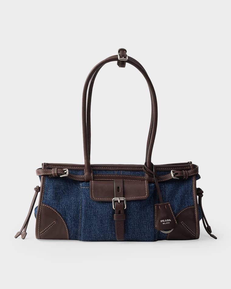 Bonnie Medium Denim and Leather Handbag by PRADA