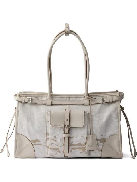 Bonnie large printed linen and leather handbag by PRADA