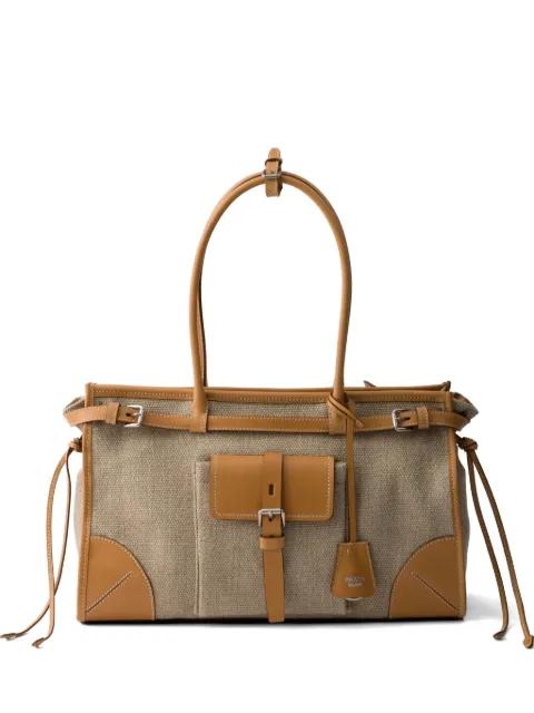 Bonnie linen and leather tote bag by PRADA