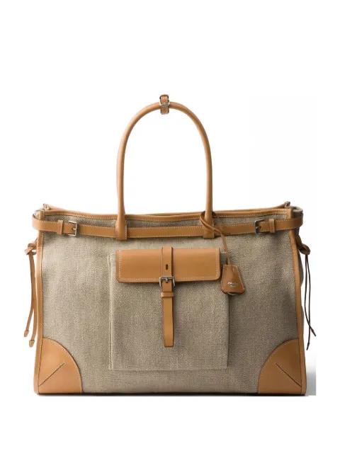 Bonnie linen and leather tote bag by PRADA