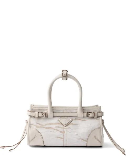 Bonnie small printed linen and leather handbag by PRADA