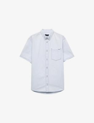 Brand-Embroidered Chest-Pocket Cotton-Chambray Shirt by PRADA
