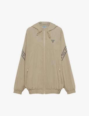 Brand-embroidered raglan-sleeved cotton-blend hoody by PRADA
