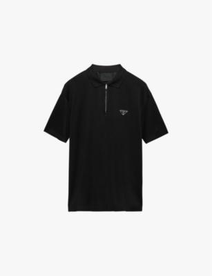 Brand-plaque boxy-fit cotton-piqué polo shirt by PRADA