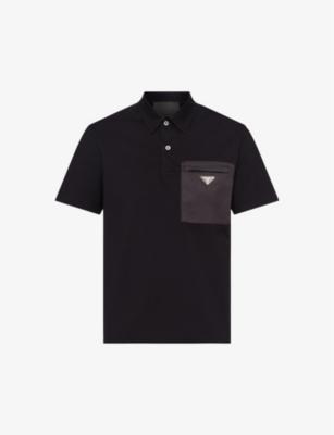 Brand-plaque nylon-pocket stretch-cotton polo shirt by PRADA
