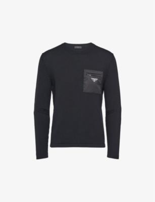 Brand-plaque patch-pocket wool jumper by PRADA