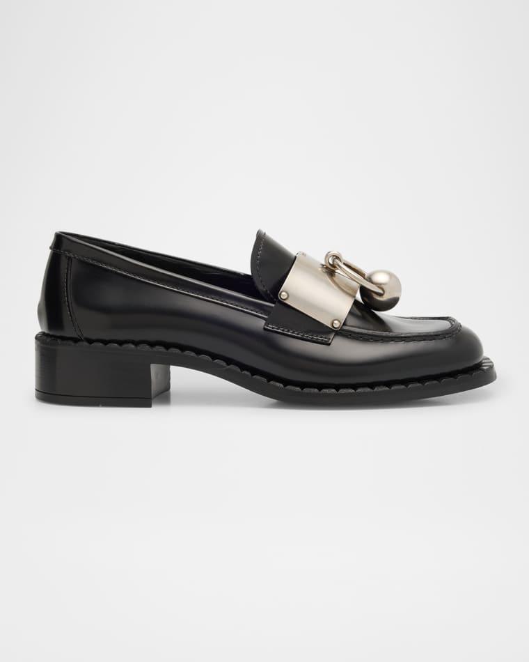 Brushed Leather Ball Chain Loafers by PRADA Brushed Leather Ball Chain Loafers by PRADA