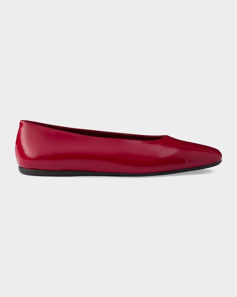 Brushed Leather Ballerina Flats by PRADA