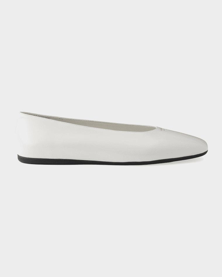 Brushed Leather Ballerina Flats by PRADA