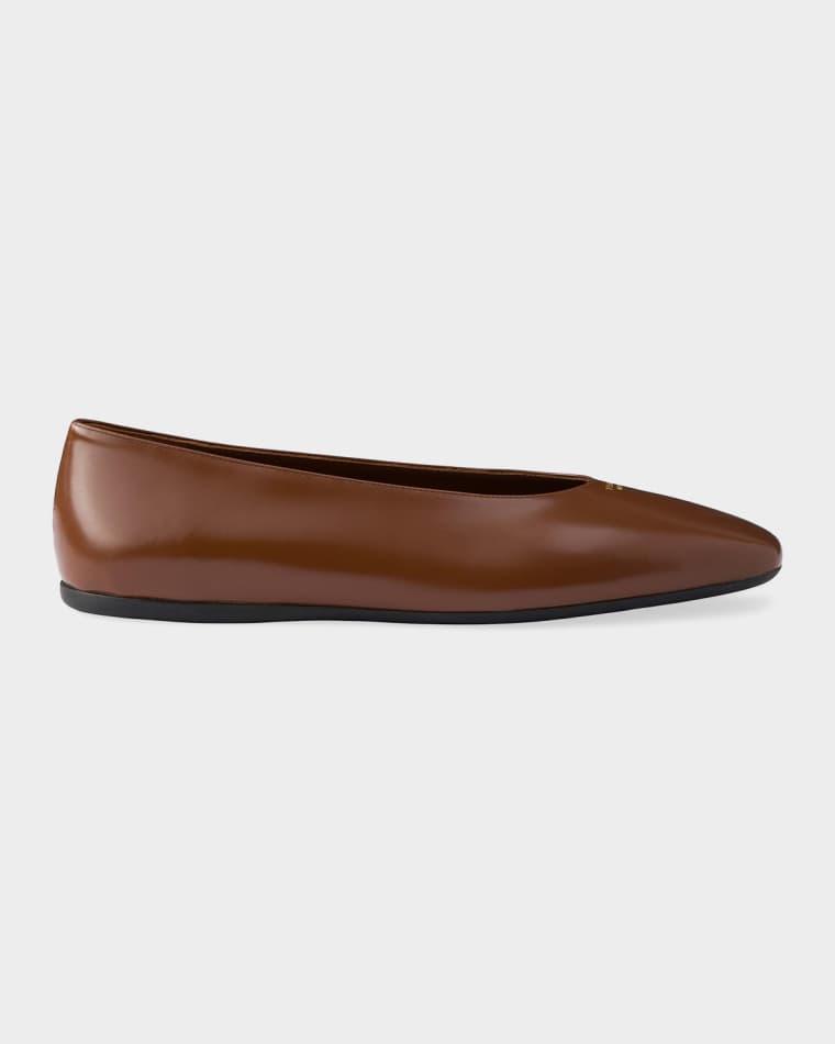 Brushed Leather Ballerina Flats by PRADA