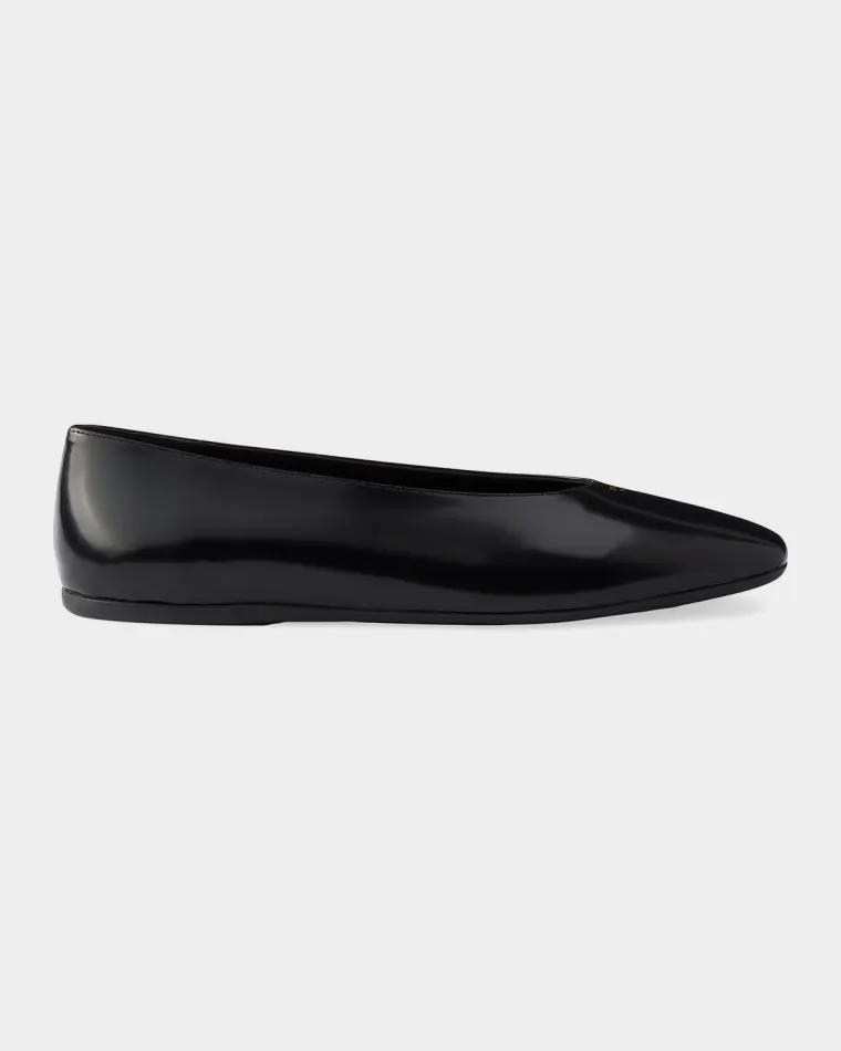 Brushed Leather Ballerina Flats by PRADA